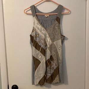 Tiny - Patchwork Sequin Lace Tank Gray/Brown Anthropologie